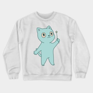 Cute blue cat illustration magic wand Crewneck Sweatshirt